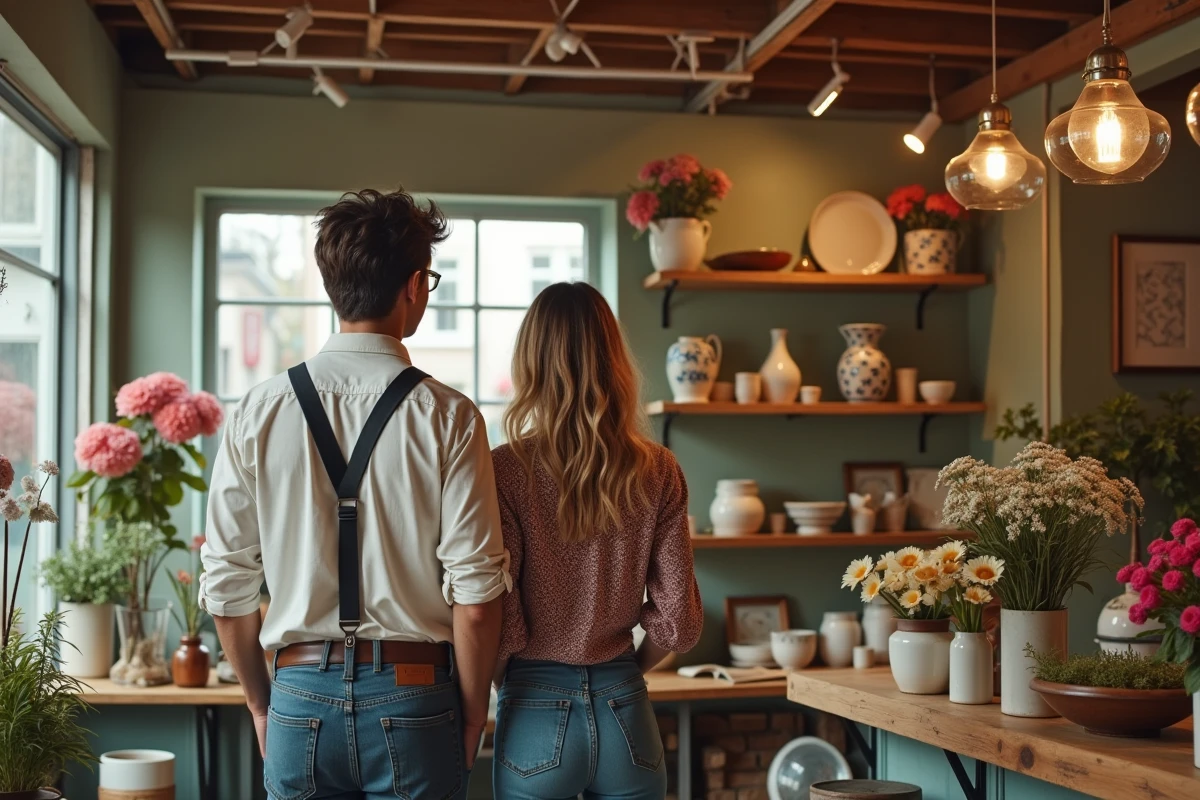 Deux amis découvrant décoration et fleurs dans Djadjas