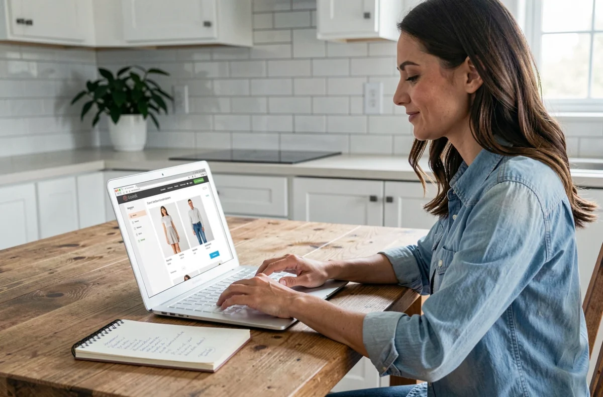 Femme utilisant un ordinateur portable pour accéder à son compte Shein et annuler une commande avant expédition