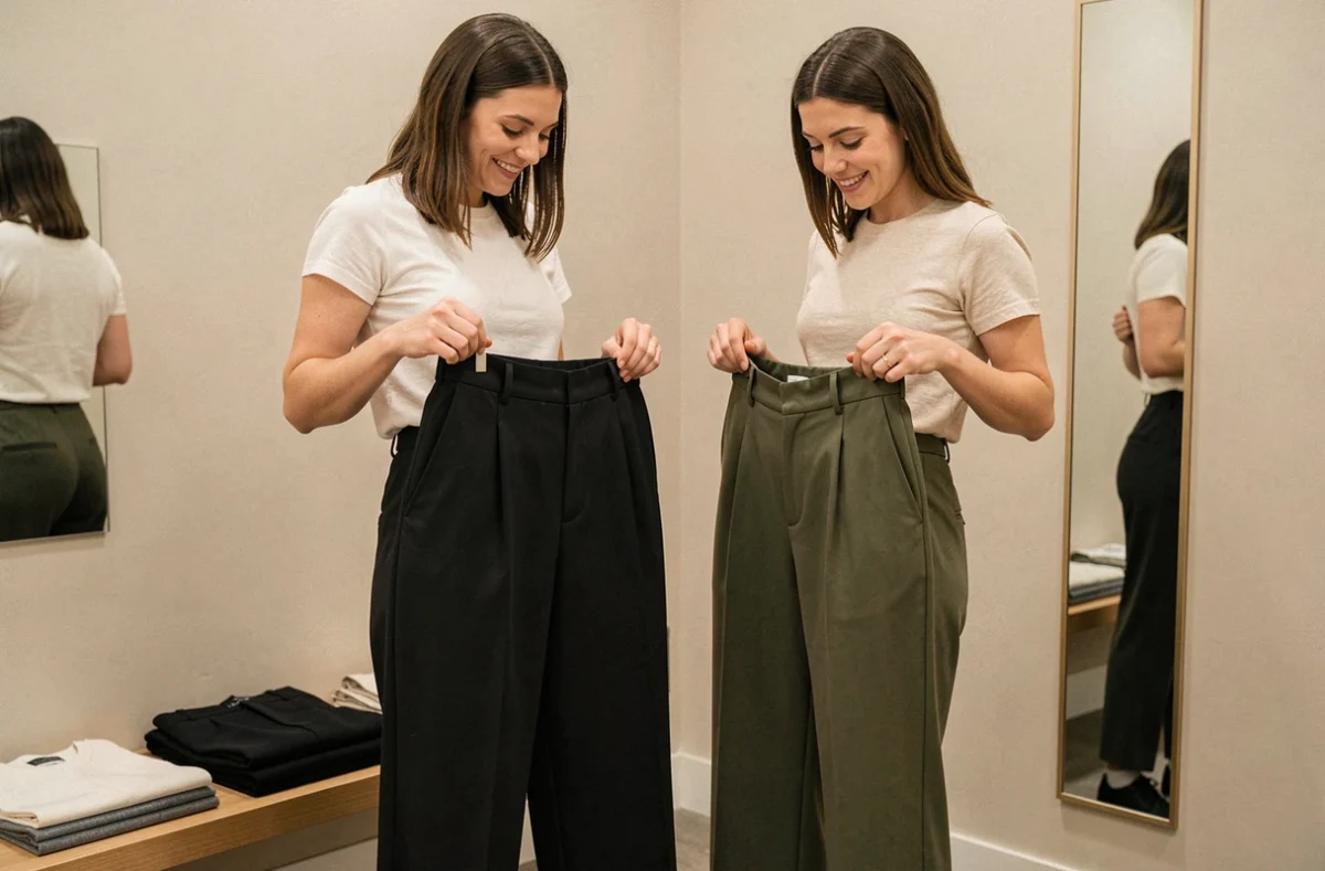 Deux femmes comparant des styles de pantalons Halara pour affiner leur silhouette
