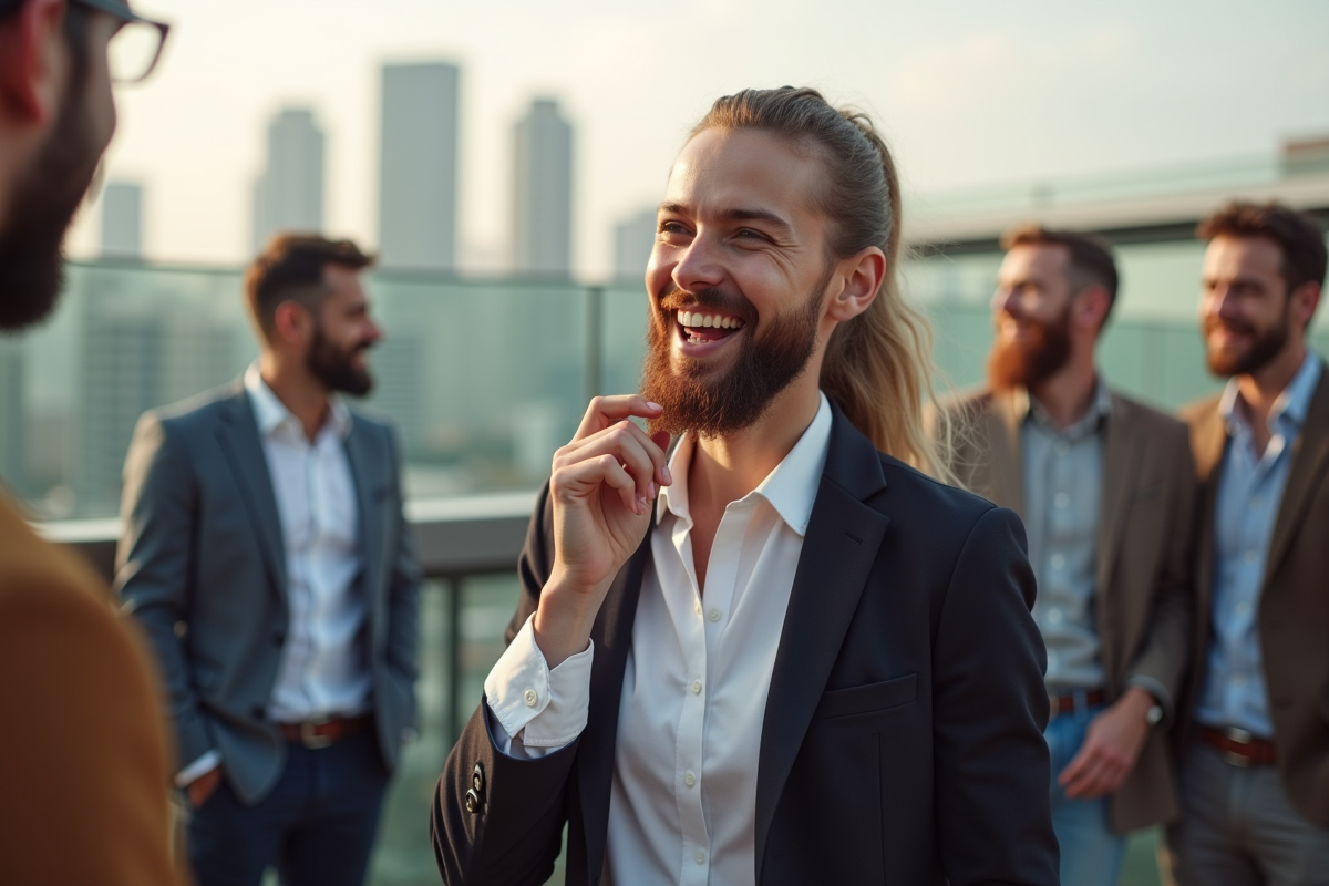 Femme confiante avec barbe lors d