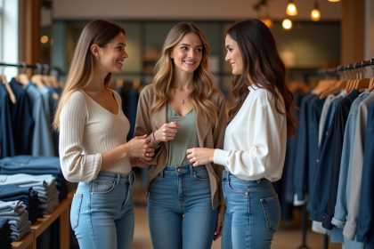 Trois femmes dans une boutique de jeans modernes