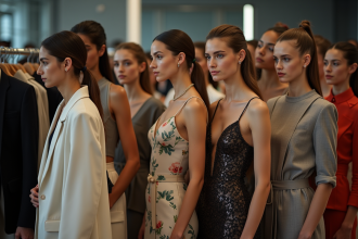 Groupe de mannequins divers en backstage mode élégante