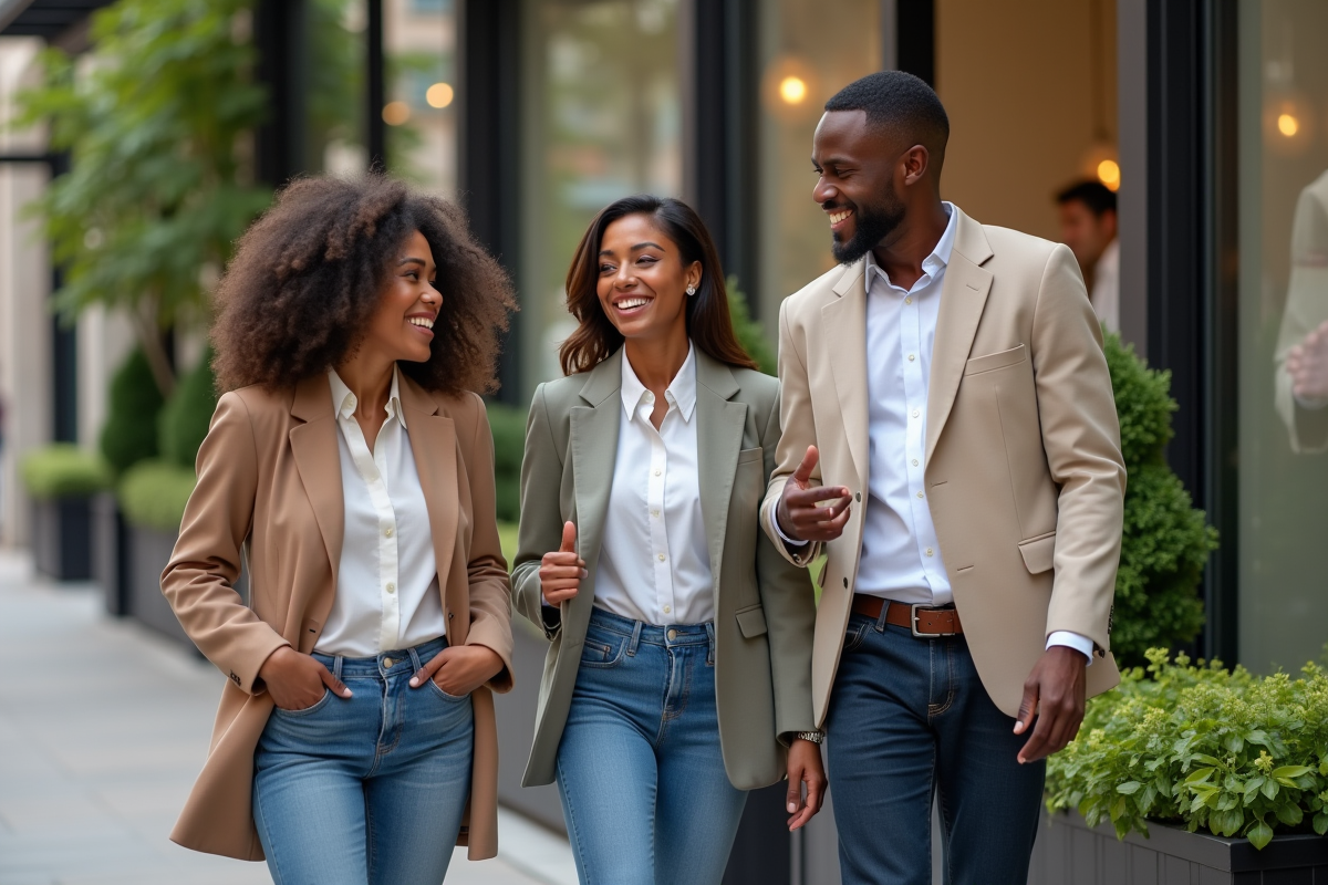 Groupe de jeunes professionnels dans la rue en ville