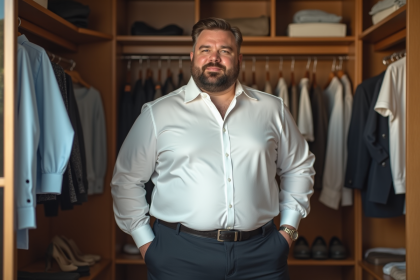 Homme confiant en mode dans un vestiaire moderne et organisé