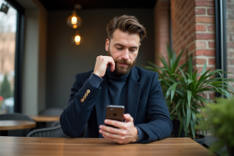 Homme élégant en manteau et turtleneck en ville