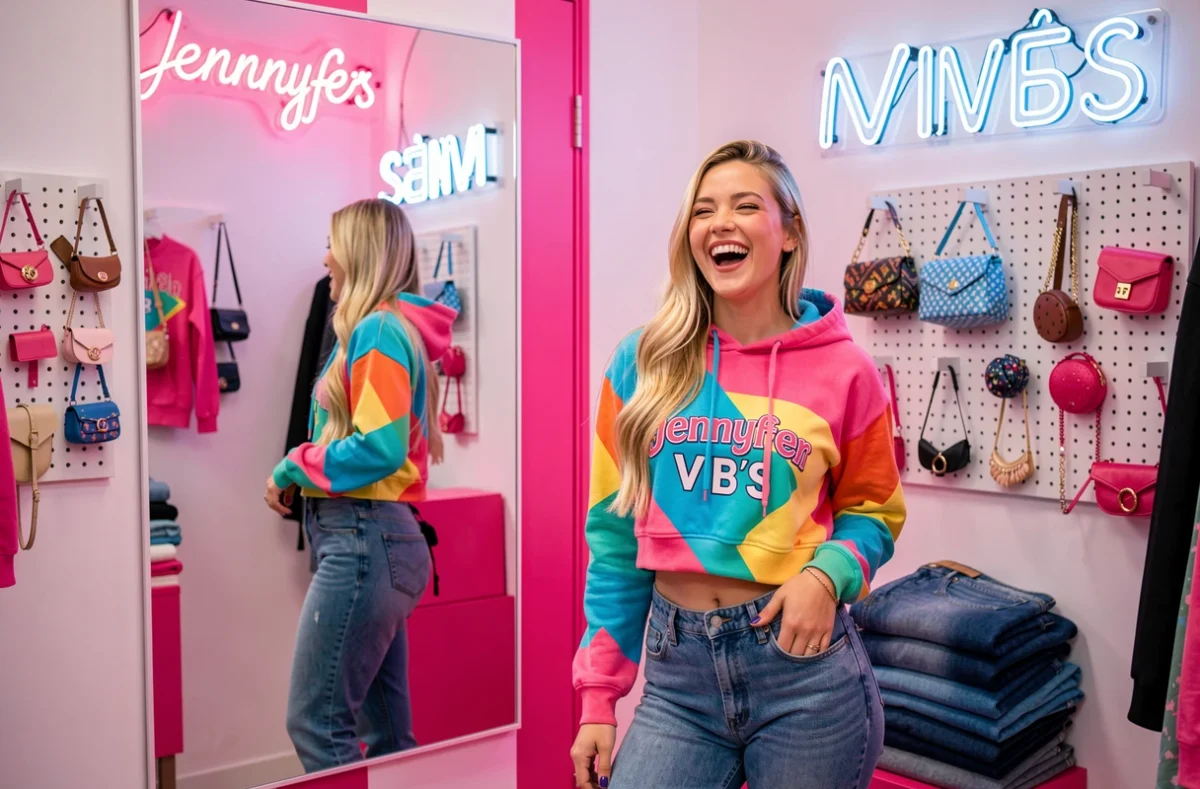 Jeune femme essayant des vêtements tendance dans la boutique Jennyfer VIB'S en Isère