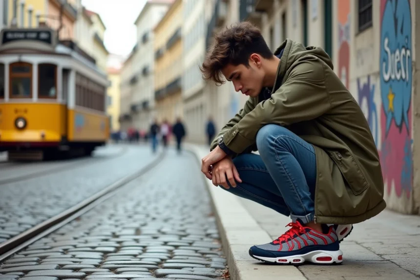 Jeune homme avec sneakers Air Max Plus à Lisbonne