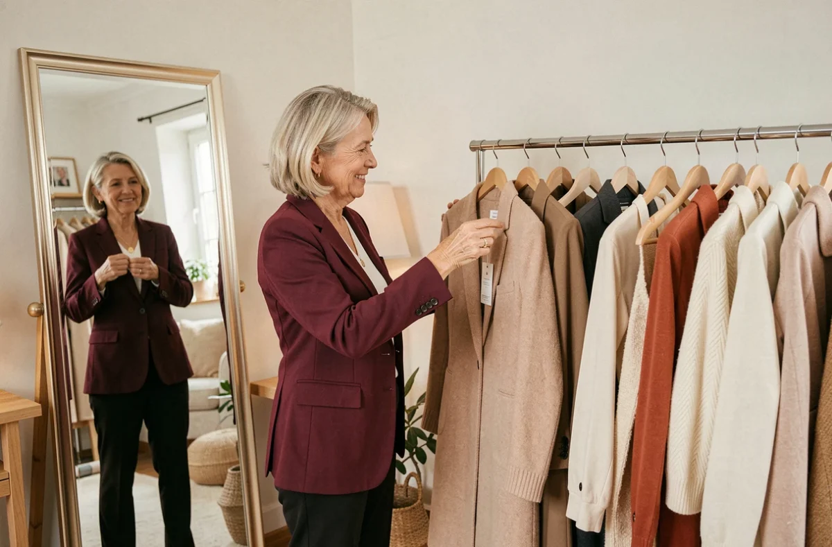 Coach vestimentaire Laurence conseillant une cliente sur sa tenue dans son studio de style en Isère